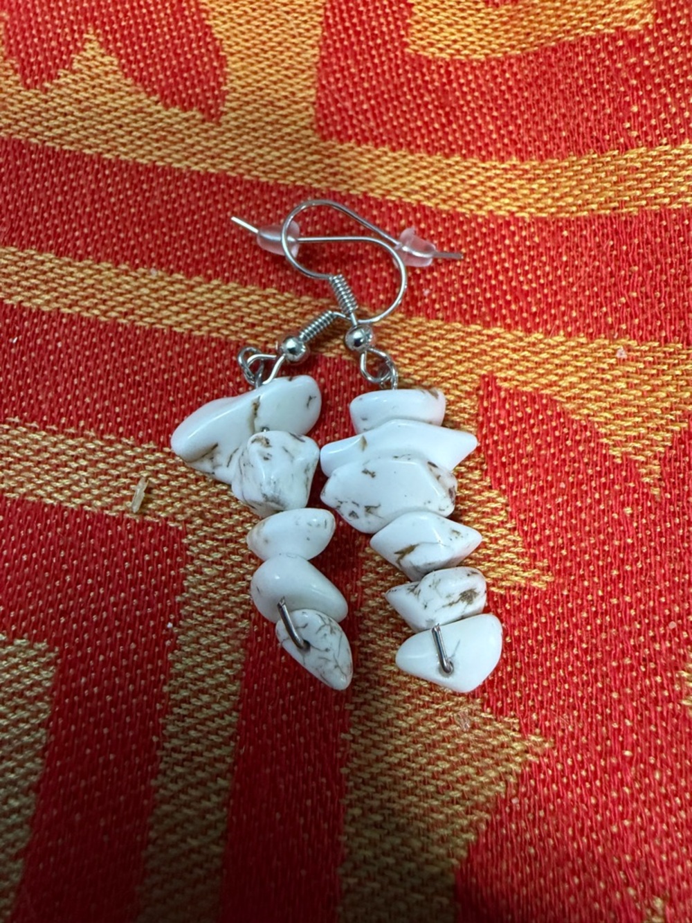 White Howlite Chip Drop Earrings - Unbranded